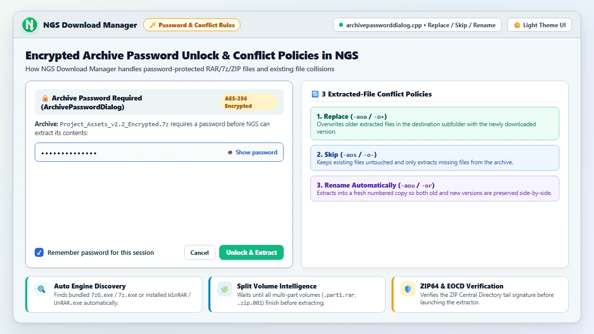 NGS Download Manager Smart Automation Guide: Auto-Unzip, Night Scheduler & Proxy Rules interface preview