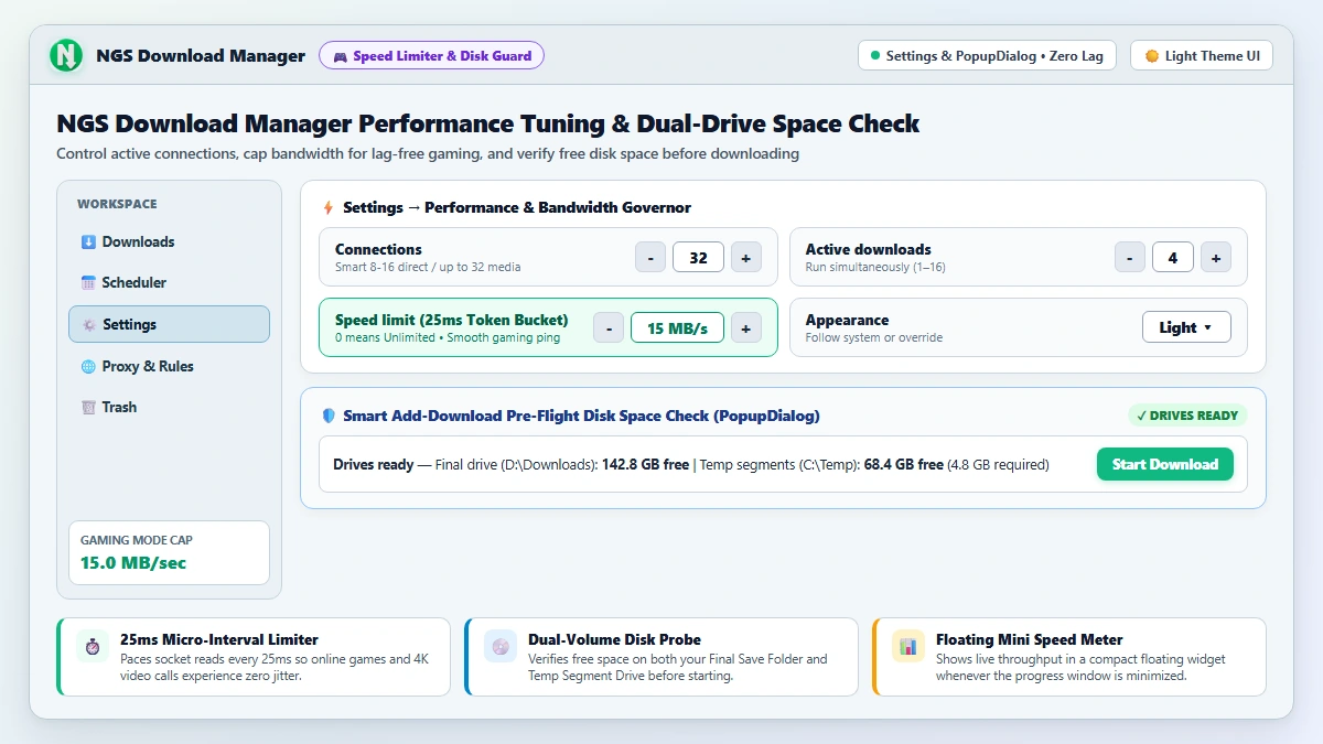 How NGS Download Manager's 32-Stream Turbo Engine Speeds Up Your Downloads interface preview