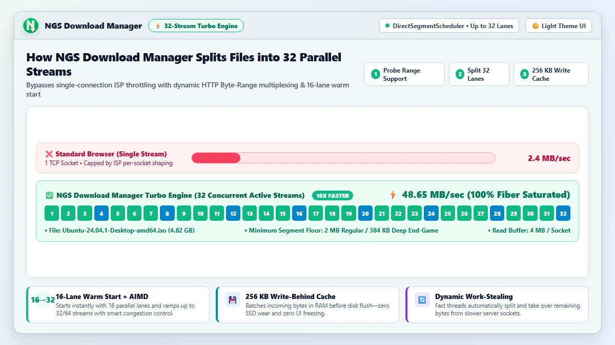 Mastering 32-Stream Multi-Threading & Smart Speed Limiter in NGS Download Manager interface preview
