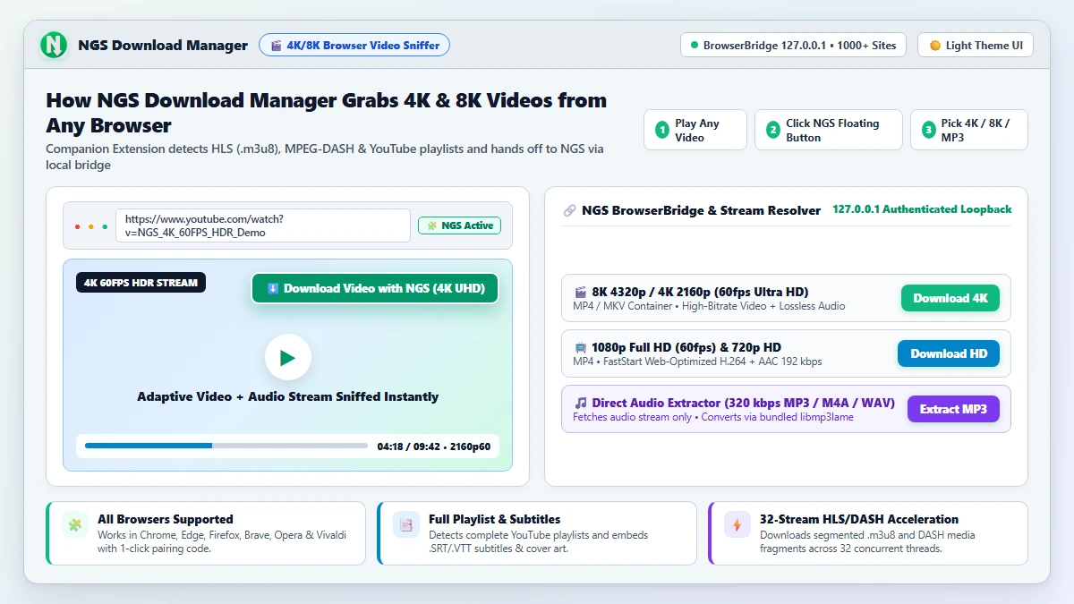 How to Grab 4K/8K 60FPS Video Streams & Extract 320kbps MP3 in NGS Download Manager interface preview